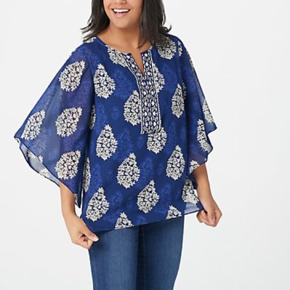 Belle by Kim Gravel Floral Medallion Printed Blouse